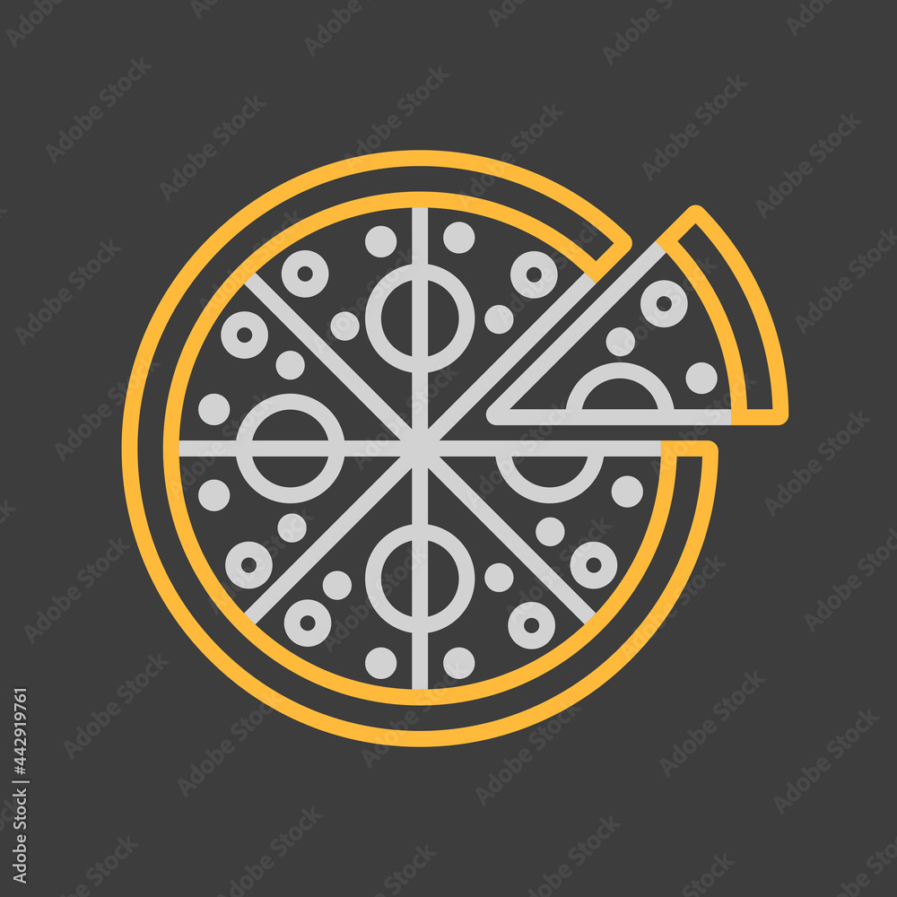 Pizza vector icon on dark background. Fast food Pizza vector icon on dark background. Fast food