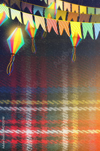 Vertical Festa Junina background with space for text, brazilian typical party of Saint John. 