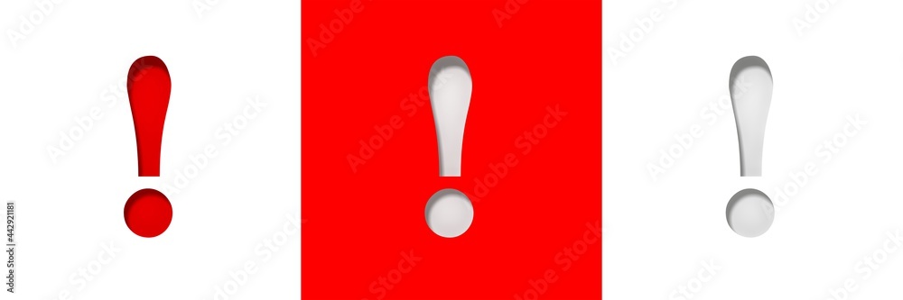 Exclamation point exclamation mark red white signs 3d stencil rendering in high resolution Exclamation point exclamation mark red white signs 3d stencil rendering in high resolution
