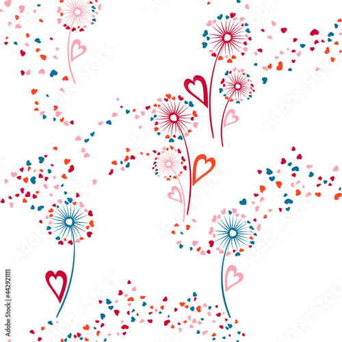 Dandelion flowers unique vector seamless pattern.