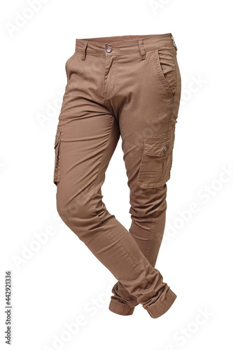 Male cargo pants or trousers isolated on white background.