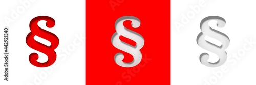 Paragraph article § sign red white symbols stencil cut out design 3d rendering graphic