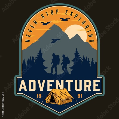 Hiking colorful vintage print