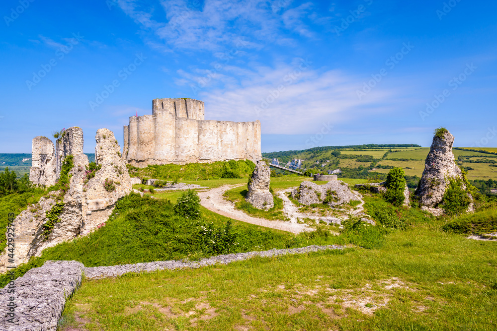 Inner wall and keep of Château-Gaillard medieval fortified castle in Normandy, France