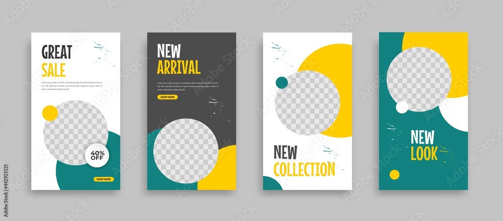 Set of Editable minimal square banner template. Blue yellow white background color with geometric shapes for social media post, story and web internet ads. Vector illustration	