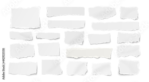 Vector set of different shapes ripped paper tears isolated on white background