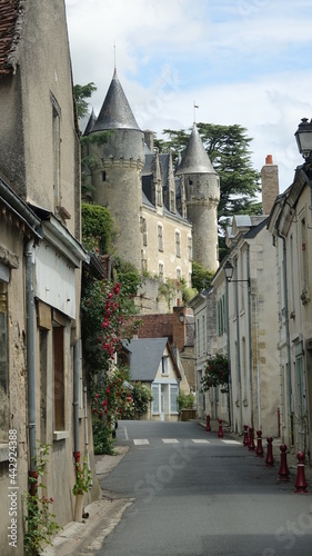 Rue de Montrésor, commune française du département d'Indre-et-Loire en région Centre-Val de Loire. Château, construit au début du XIᵉ siècle à l'extrémité d'un éperon rocheux surplombant la vallée de  photo