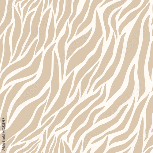 Zebra seamless pattern. Abstract Safari background in beige colors. Trendy vector illustration of tiger stripes print for textile, carpet, wrapping