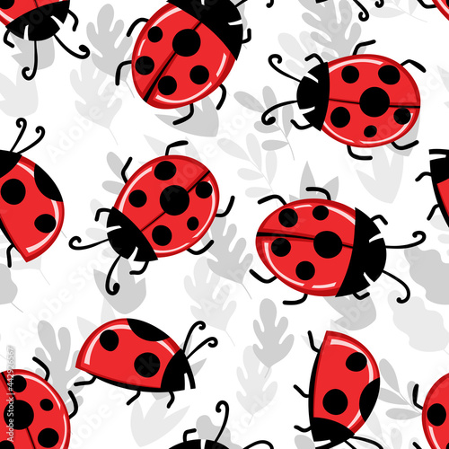 Fashion animal seamless pattern with colorful ladybird on white background. Cute holiday illustration with ladybags for baby. Design for invitation, poster, card, fabric, textile