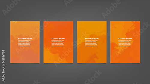 Set of orange vector watercolor backgrounds for poster, brochure or flyer, Bundle of watercolor posters, flyers or cards. Banner template.