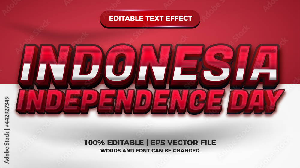 Indonesia Merdeka red and white flag editable text style effect illustrator. vector design template