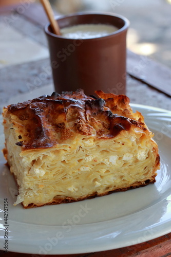 a piece of a homemade cheese pie 