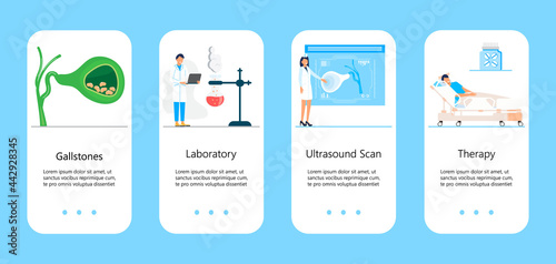 Gallbladder concept app vector. Doctors treat gallstones. Biliary dyskinesia ptoblems