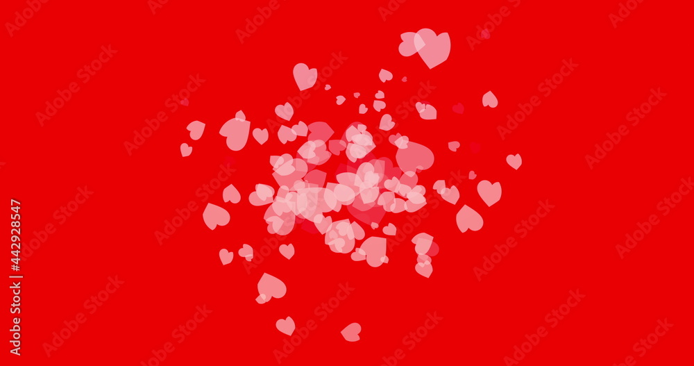 Pale pink hearts gently expolding on a white background