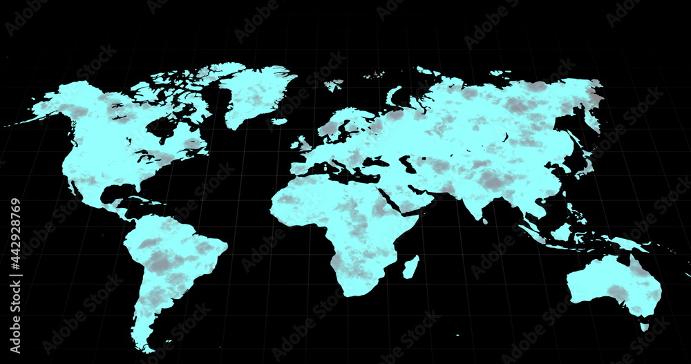 Grey world map changing to mostly blue on a black background Grey world map changing to mostly blue on a black background