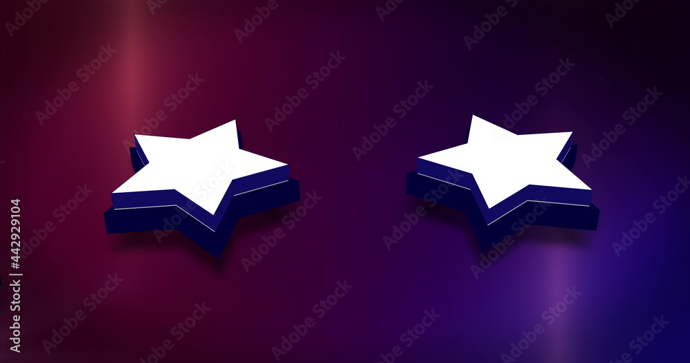 Fototapeta premium Image of white 3d stars spinning over glowing purple to pink background. 