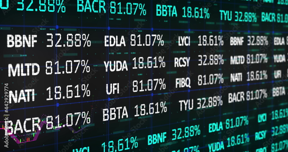 Stock market data processing against black background Stock market data processing against black background