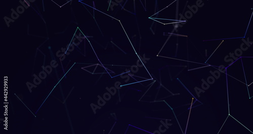 Image of multi colored light trails on blue background