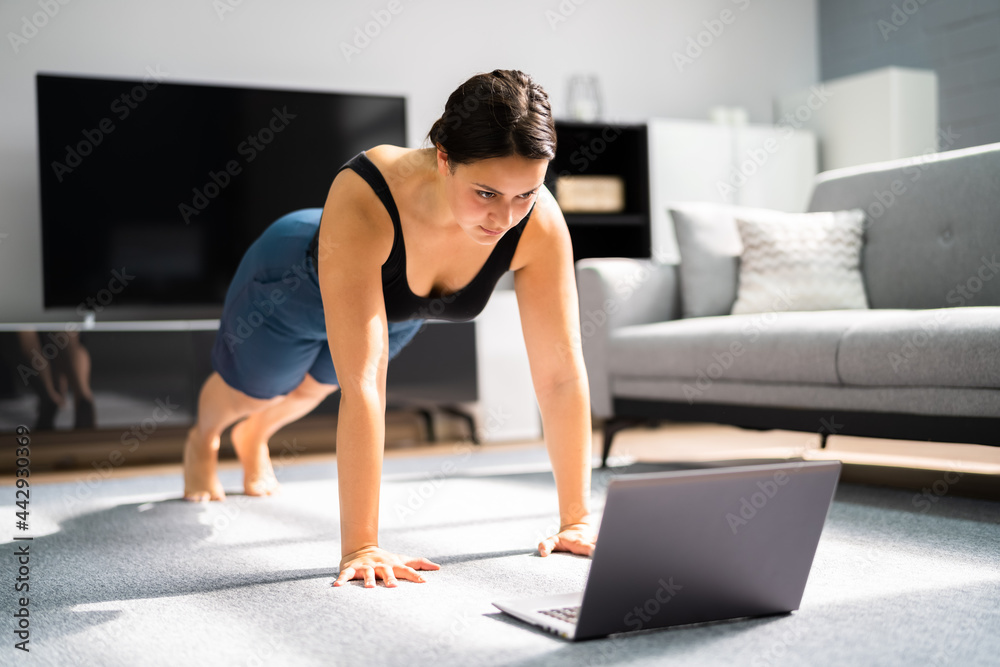 Woman Doing Online Fitness Workout