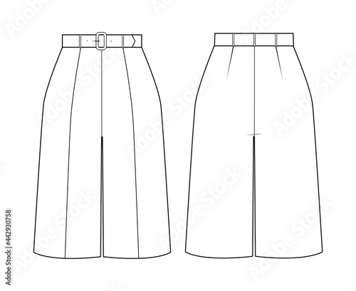 Fashion technical drawing of bermuda shorts with belt