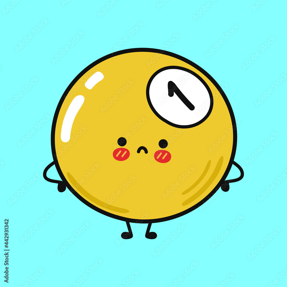 Obraz premium Cute sad billiard ball character. Vector hand drawn cartoon kawaii character illustration icon. Isolated on white background. Billiard ball character concept 