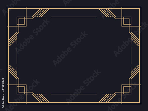 Art deco frame. Vintage linear border. Design a template for invitations, leaflets and greeting cards. Geometric golden frame. The style of the 1920s - 1930s. Vector illustration