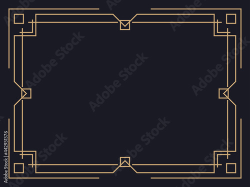 Art deco frame. Vintage linear border. Design a template for invitations, leaflets and greeting cards. Geometric golden frame. The style of the 1920s - 1930s. Vector illustration