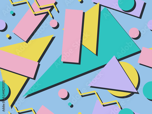 80s geometric seamless pattern with memphis elements. Trendy retro background for printing on paper, advertising materials and fabric. Vector illustration