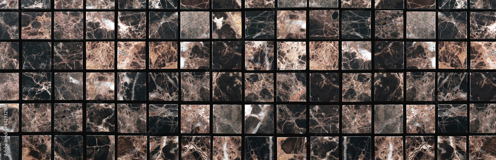 Background and texture of brown marble mosaic. Panorama. Banner. Background and texture of brown marble mosaic. Panorama. Banner.