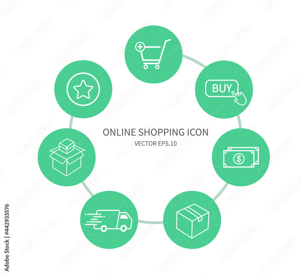 Set of online shopping icon on white background. Design for web apps and mobile. Flat design style. Vector illustration. Set of online shopping icon on white background. Design for web apps and mobile. Flat design style. Vector illustration.