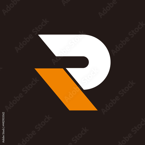 Initial letter logo R with stripe orange on black background