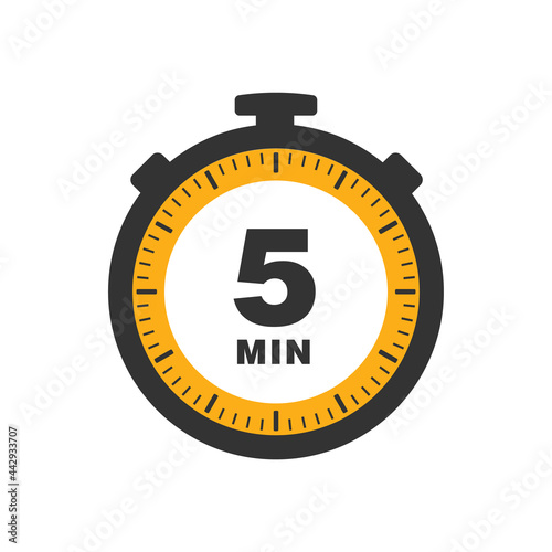 Five minutes icon isolated on white background. Cooking time concept. 5 minutes waiting time icon. Vector stock
