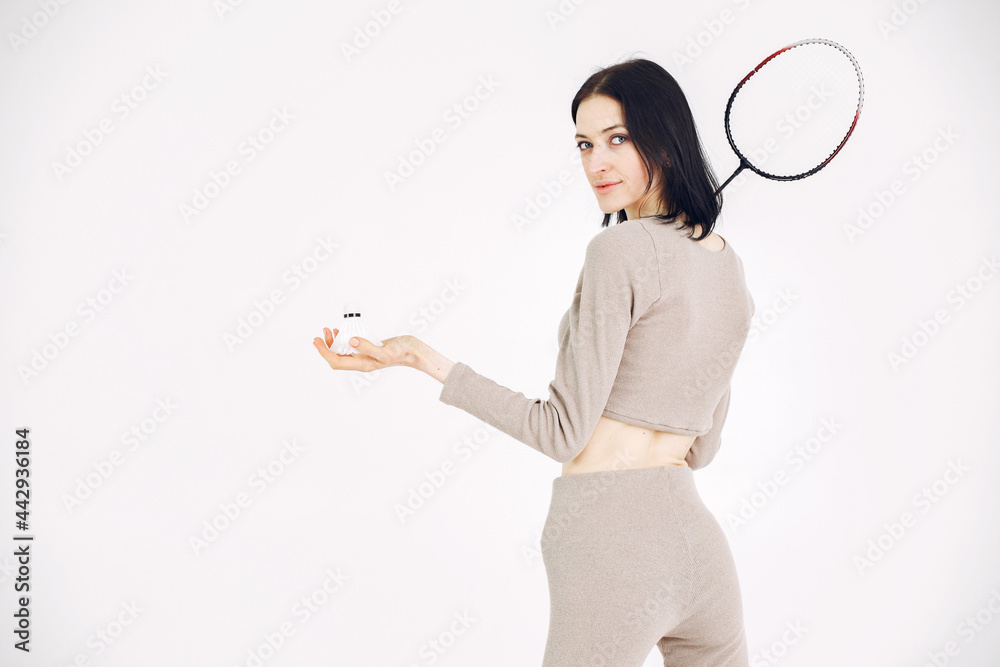 Girl with sports equipment on a white background Girl with sports equipment on a white background