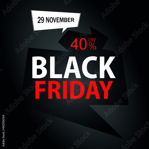 40% off on Black Friday. Black banner with forty percent off promotion for november.