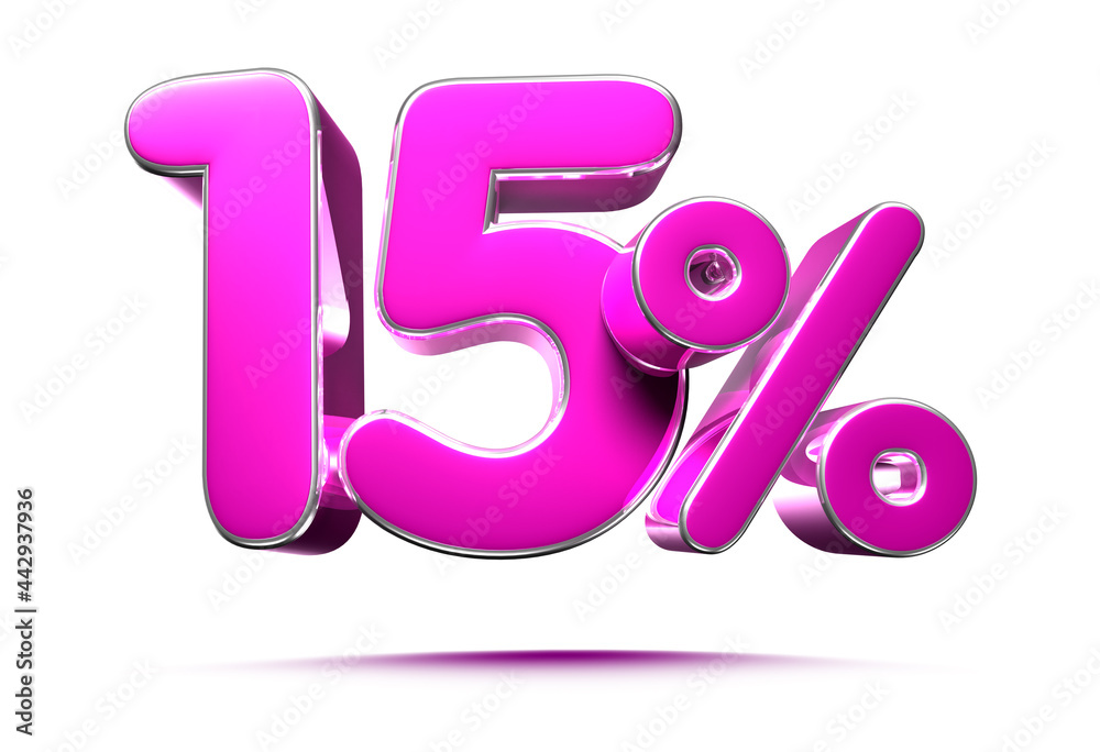 Pink 15 Percent 3d illustration Sign on White Background, Special Offer 15% Discount Tag, Sale Up to 15 Percent Off, share 15 percent,15% off storewide. With clipping path. Pink 15 Percent 3d illustration Sign on White Background, Special Offer 15% Discount Tag, Sale Up to 15 Percent Off, share 15 percent,15% off storewide. With clipping path.
