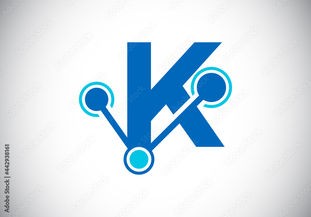 Initial letter K with technology logo sign symbol. Suitable for technology, Internet, and data related business Initial letter K with technology logo sign symbol. Suitable for technology, Internet, and data related business