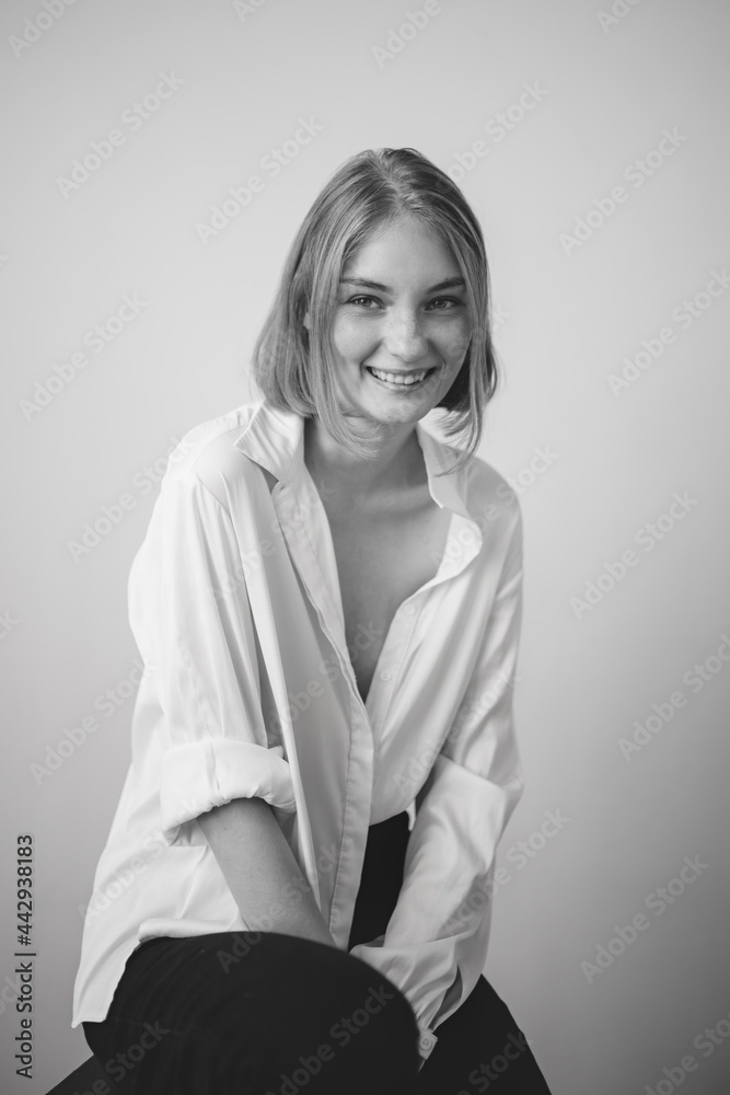 Girl model tests. Black and white photo. Girl model tests. Black and white photo.