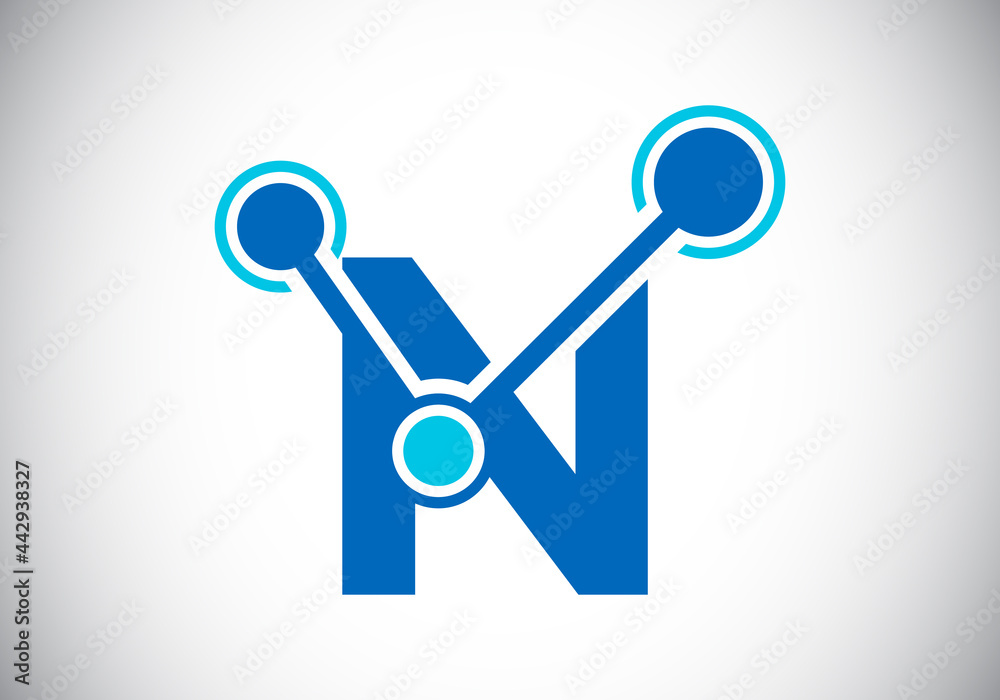 Initial letter N with technology logo sign symbol. Suitable for technology, Internet, and data related business Initial letter N with technology logo sign symbol. Suitable for technology, Internet, and data related business