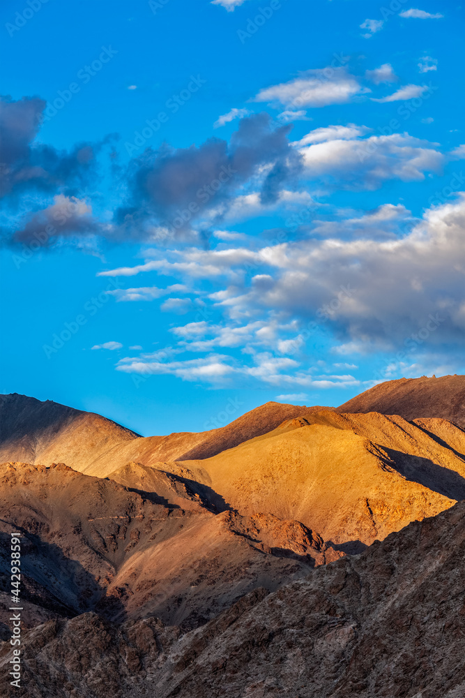 Himalayas Zanskar range on sunset