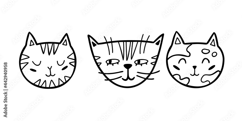 doodle set of cute faces of cats. hand drawn cats isolated on white background. vector illustration doodle set of cute faces of cats. hand drawn cats isolated on white background. vector illustration