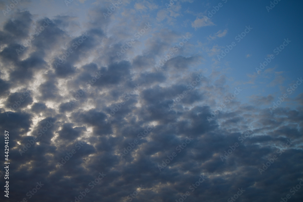 Small gray clouds on the blue evening sky