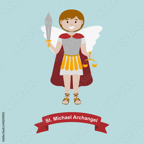 Saint Michael the Archangel Cute Style - Vector Illustration