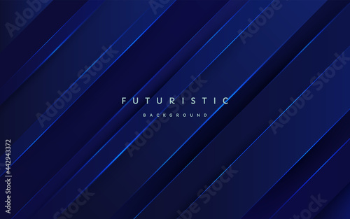 Abstract technology futuristic dark blue overlap layers background with glowing neon light blue striped lines. Vector EPS10