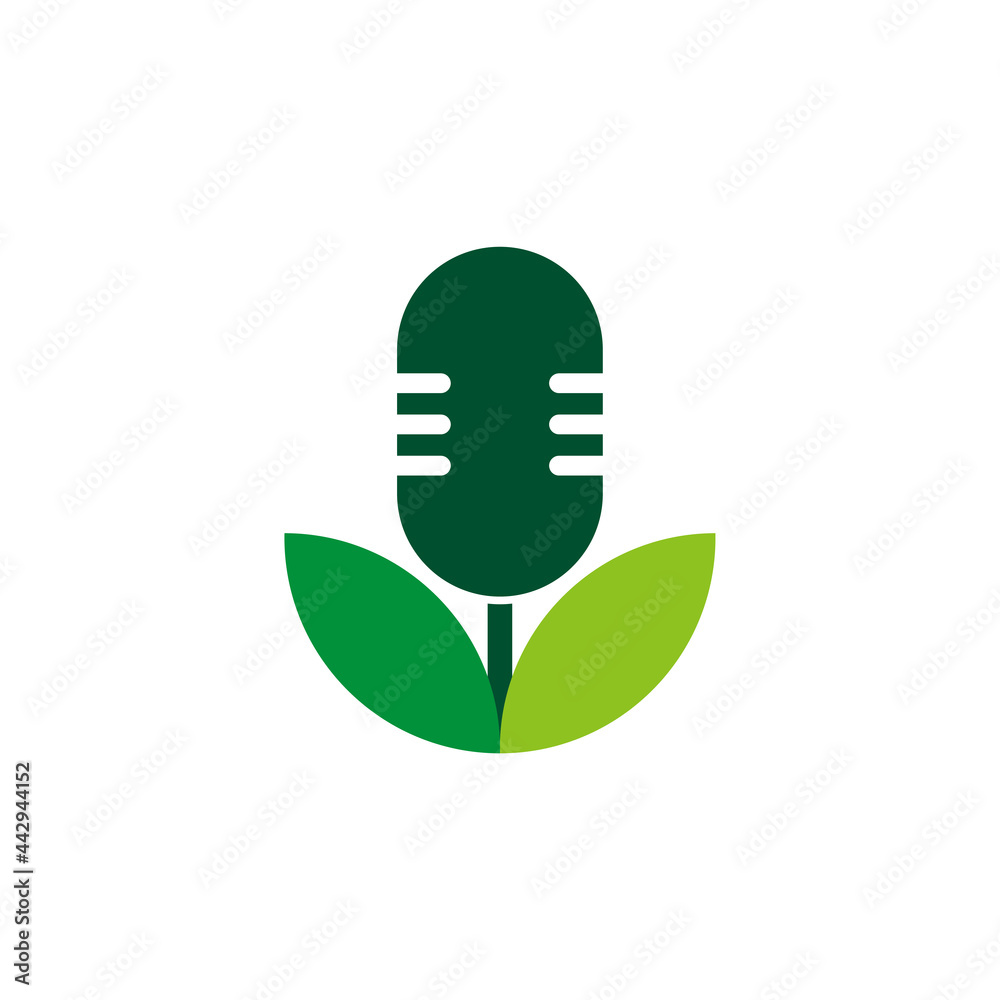 microphone and leaf for podcast logo design microphone and leaf for podcast logo design