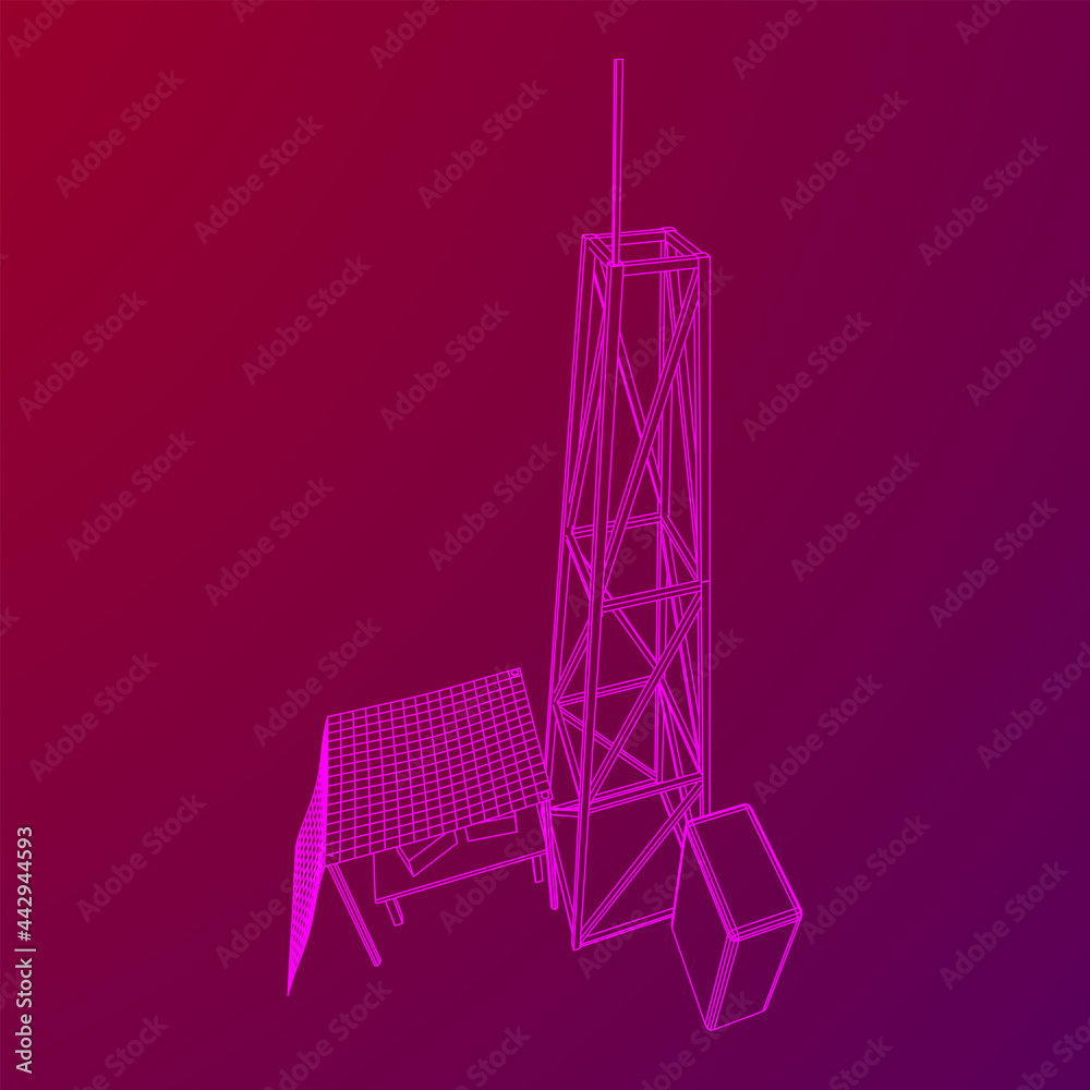 Obraz premium Antenna. Telecommunications signal transmitter radio tower. Communications concept. Wireframe low poly mesh vector illustration