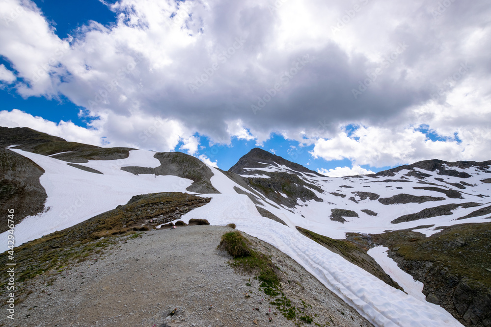 snow covered mountains during summer (Vorarlberg, Austria)