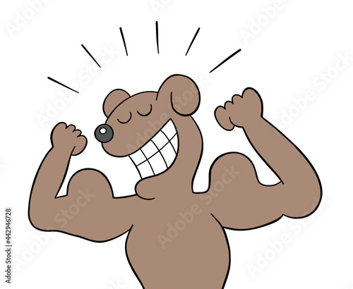 Cartoon the dog is very strong and shows biceps, vector illustration