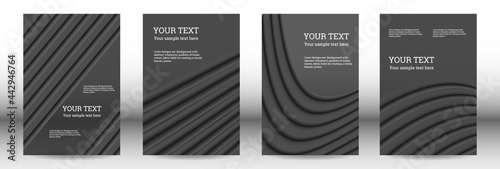Cover designs set. Background with abstract volumetric gradient of linear waves, fabric folds for creating a trendy banner, poster