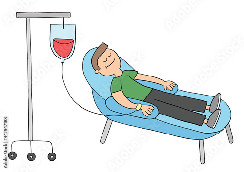 Cartoon man donating blood, vector illustration