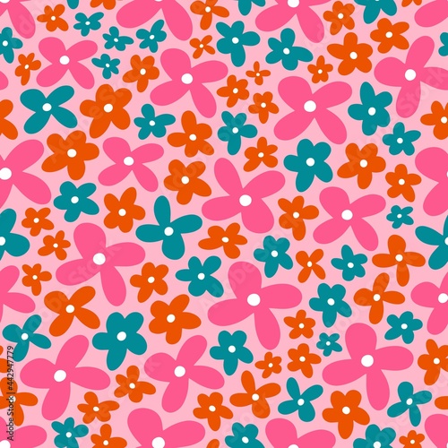 Wallpaper Mural Floral seamless vector pattern with bright hand-drawn flowers on a pink background. For textile, print, package design, any backgrounds.	
 Torontodigital.ca